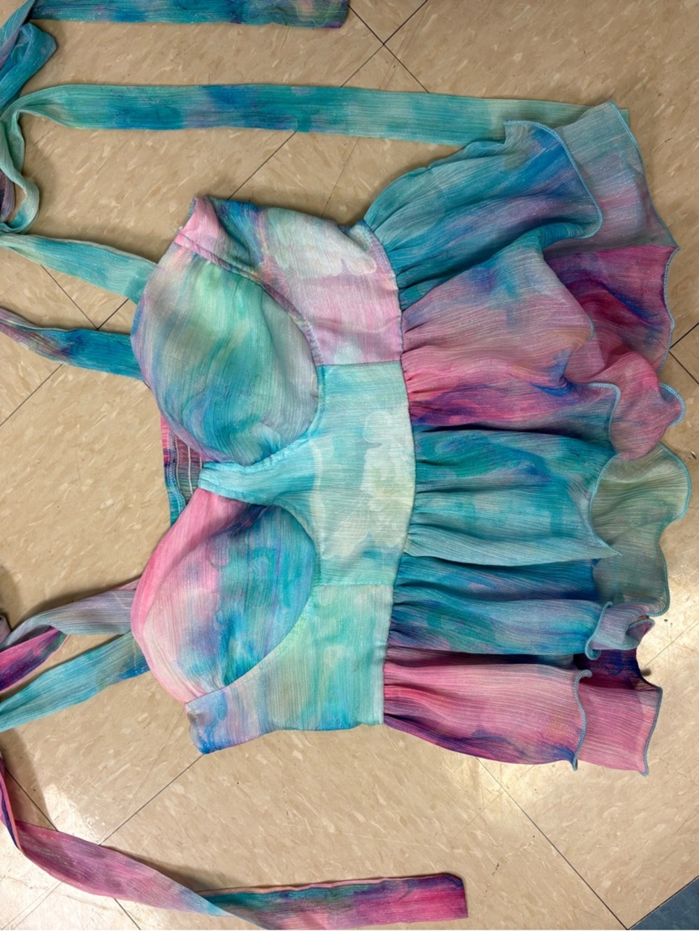 SHEIN Multicolor Tie-Dye Crop Top - Pastel Blue Pink Purple